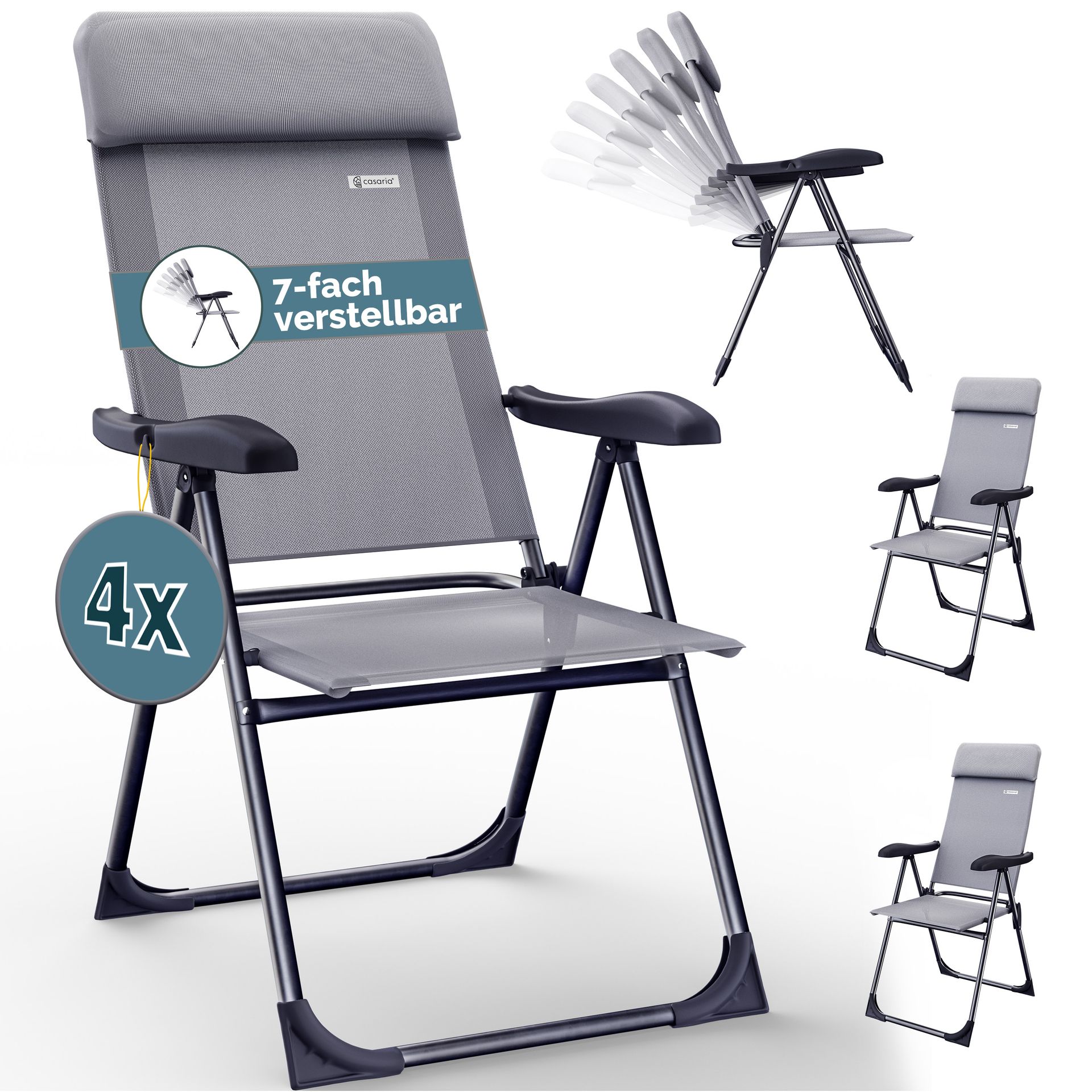 Zestaw 4 składanych aluminiowych krzeseł ogrodowych w kolorze Szary