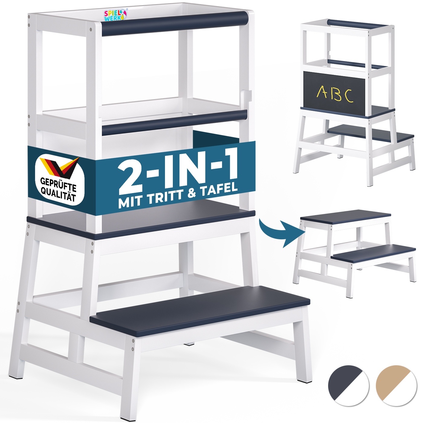 Wieża edukacyjna Barn Naturalny/Szary drewno sosnowe 93x51x50cm