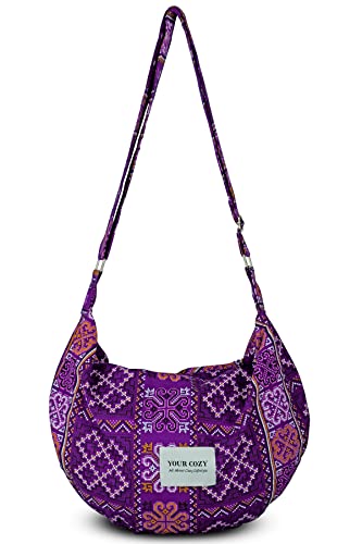 YOUR COZY Damska torba na ramię, na ramię, torba hobo, torebka na ramię, torebka na zamek błyskawiczny, ręcznie robiona torba kurierska, Tribe_purple, Rozmiar Uniwersalny