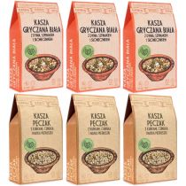 Dania Babci Zosi Zestaw kasz: pęczak z kurkami + gryczana biała z dynią 3 x 200 g + 3 x 250 g