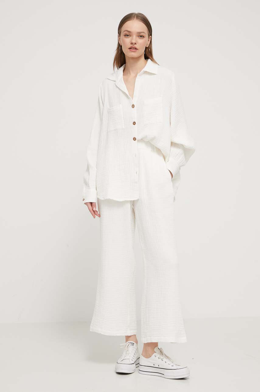 Billabong spodnie bawełniane Follow Me kolor biały szerokie high waist ABJNP00420