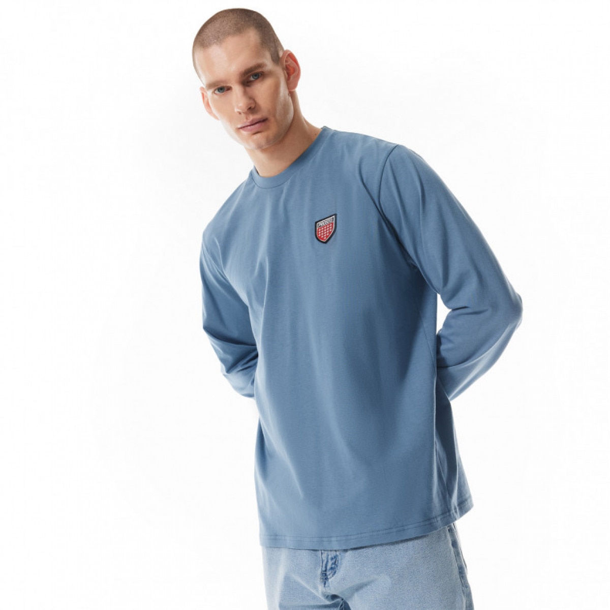 Męski longsleeve basic Prosto Triz - niebieski - PROSTO