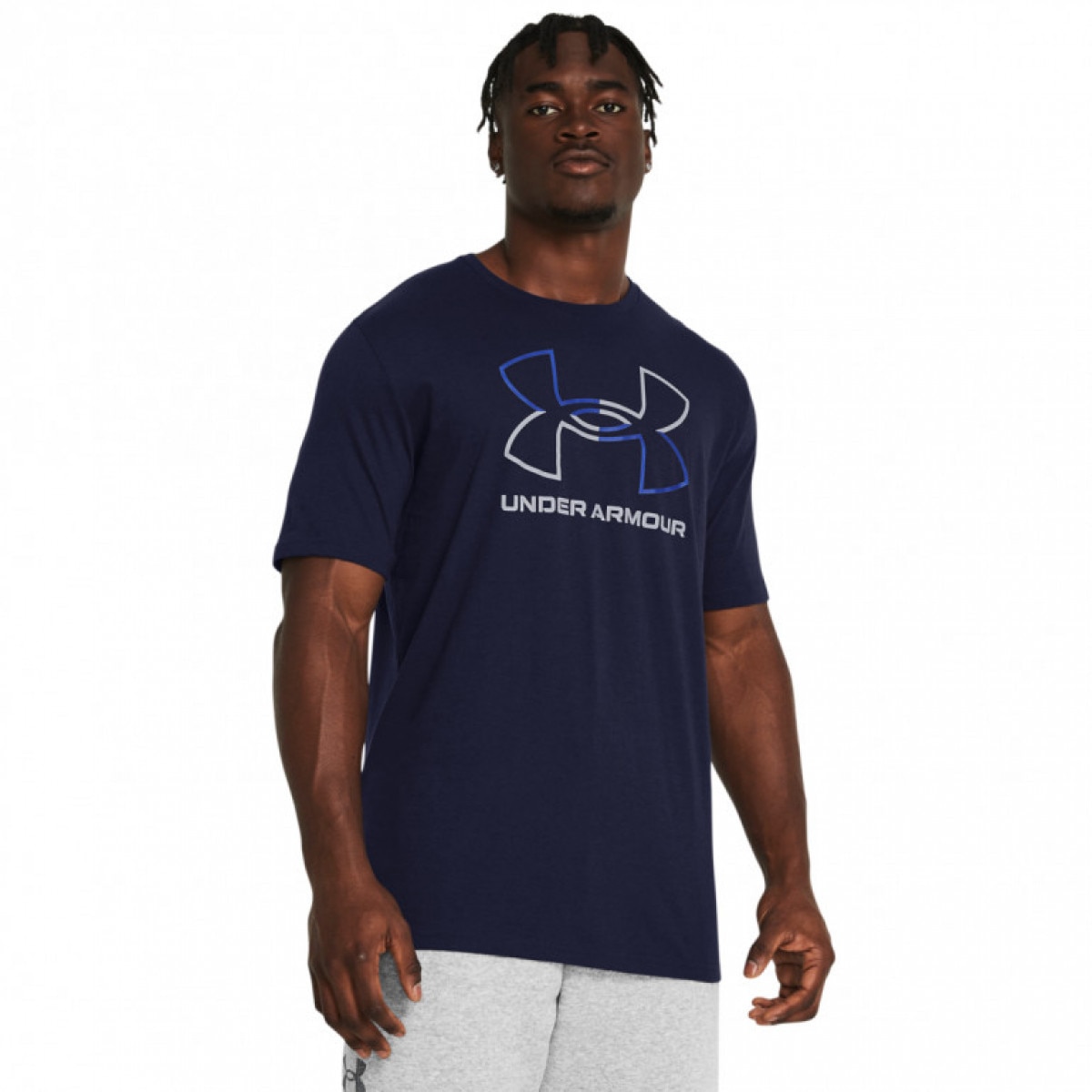 Męski t-shirt z nadrukiem Under Armour UA Foundation Short Sleeve - granatowy - UNDER ARMOUR