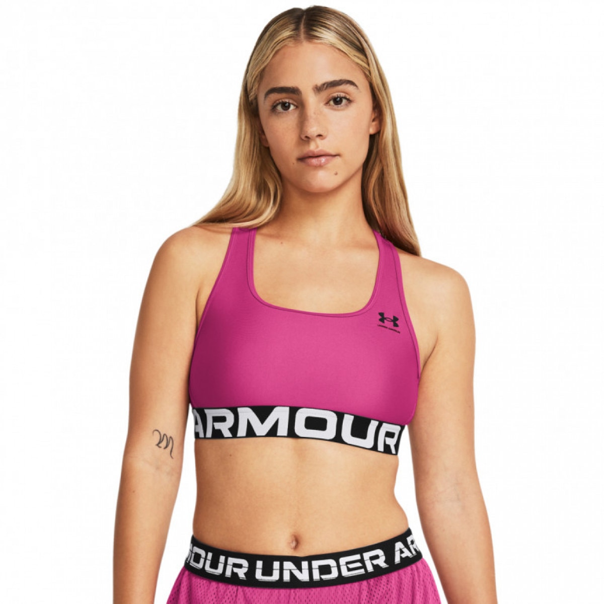 Biustonosz treningowy Under Armour UA HG Authentics Mid Branded - różowy - UNDER ARMOUR