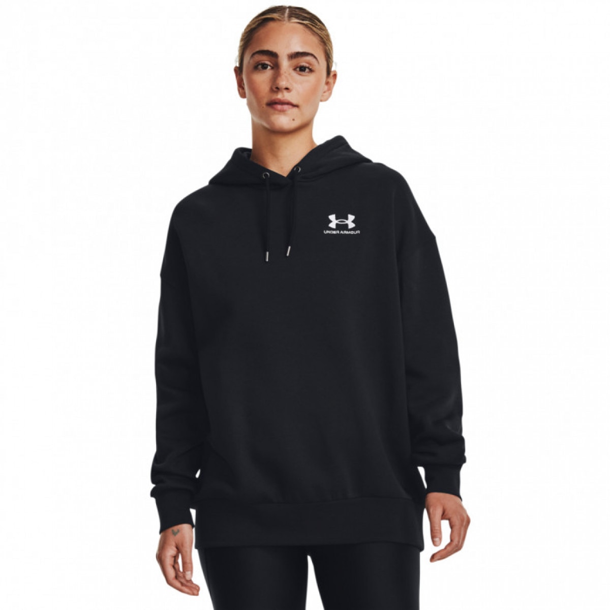 Damska bluza dresowa nierozpinana z kapturem Under Armour Essential Flc OS Hoodie - czarna - UNDER ARMOUR
