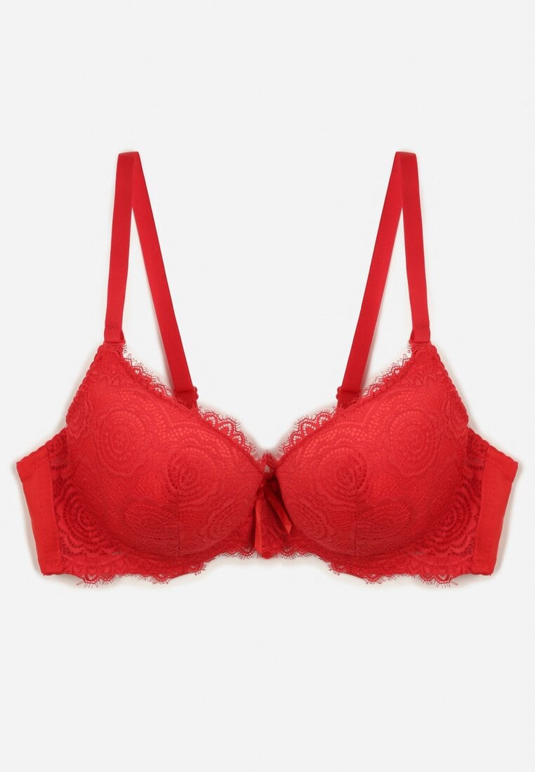 Czerwony Biustonosz Ozdobiony Romantyczną Koronką z Odpinanymi Ramiączkami Milientia