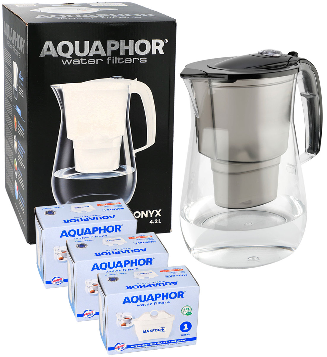 Dzbanek filtrujący wodę Aquaphor Onyx 4.2L CZARNY TRITAN + 3x Filtry Wkłady