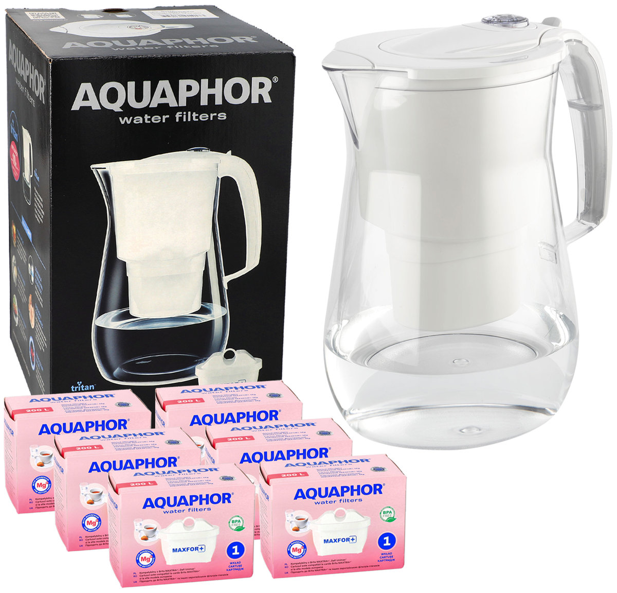 Dzbanek filtrujący wodę Aquaphor Onyx 4.2 L BIAŁY TRITAN + 6x Filtr Wkład Magnezowy