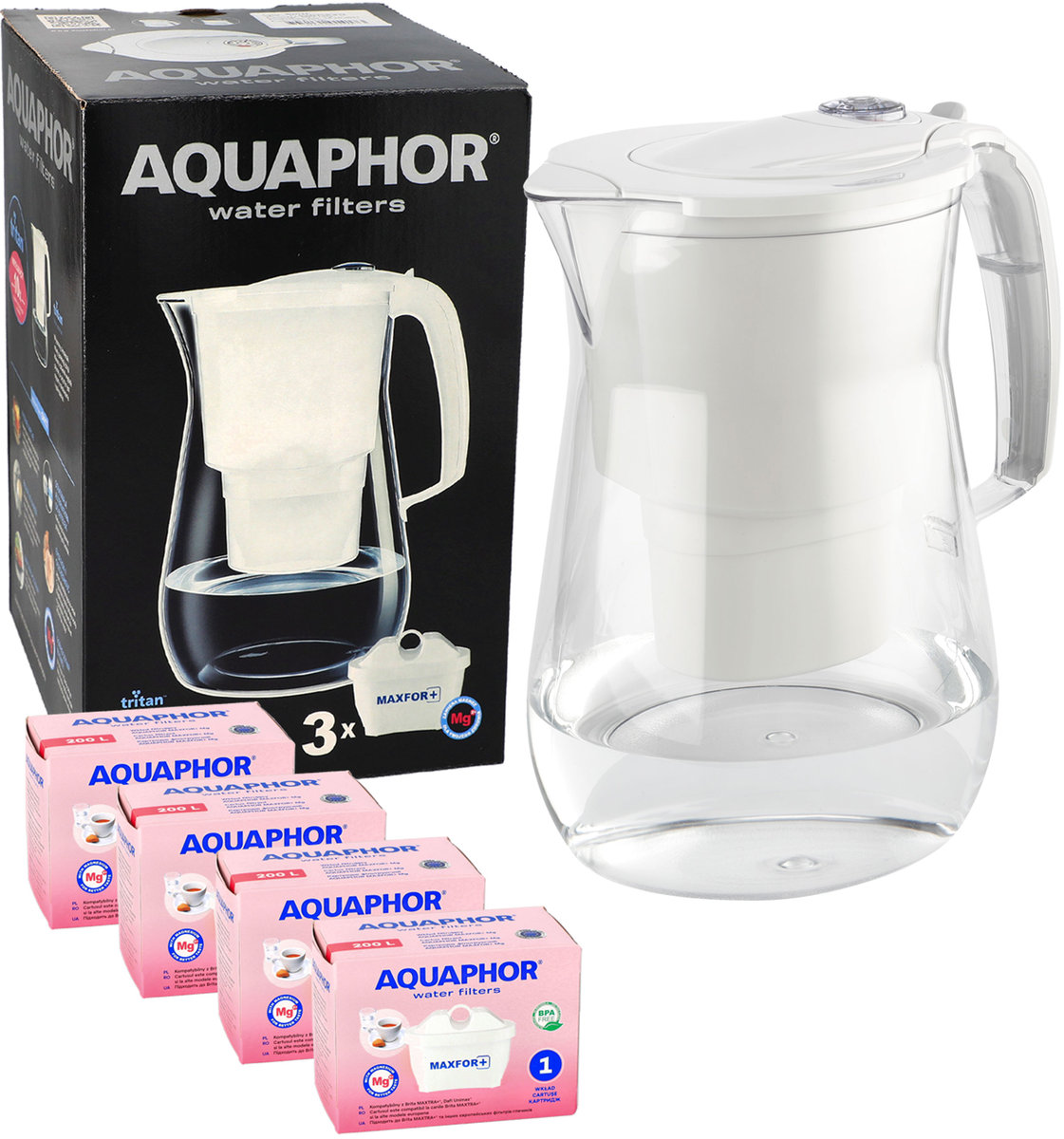 Dzbanek filtrujący wodę Aquaphor Onyx 4.2 L BIAŁY TRITAN + 4x Filtr Wkład Magnezowy