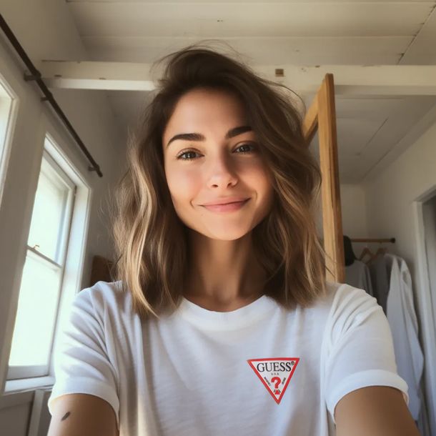 ﻿Koszulka Damska Guess Trójkąt Biała dla niej Bawełna MODNY T-SHIRT S