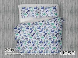 Extrapościel Pościel bawełniana 160x200 1195E biała Dinozaury niebieskie szafirowe turkusowe