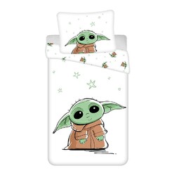 Jerry Fabrics Pościel bawełniana 140x200 Star Wars Baby Yoda biała zielona poszewka 70x90 August 23