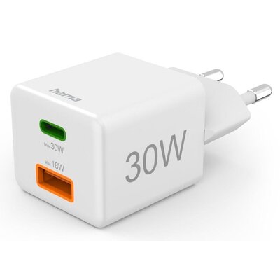 Ładowarka sieciowa HAMA Mini 30W PD/QC (1X USB-C, 1X USB-A) Biały