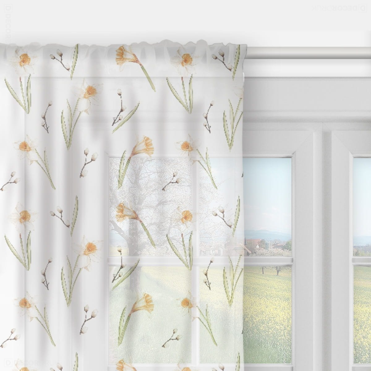 Firana SPRING wzór SP10 | żonkile i bazie 140 x 300 cm