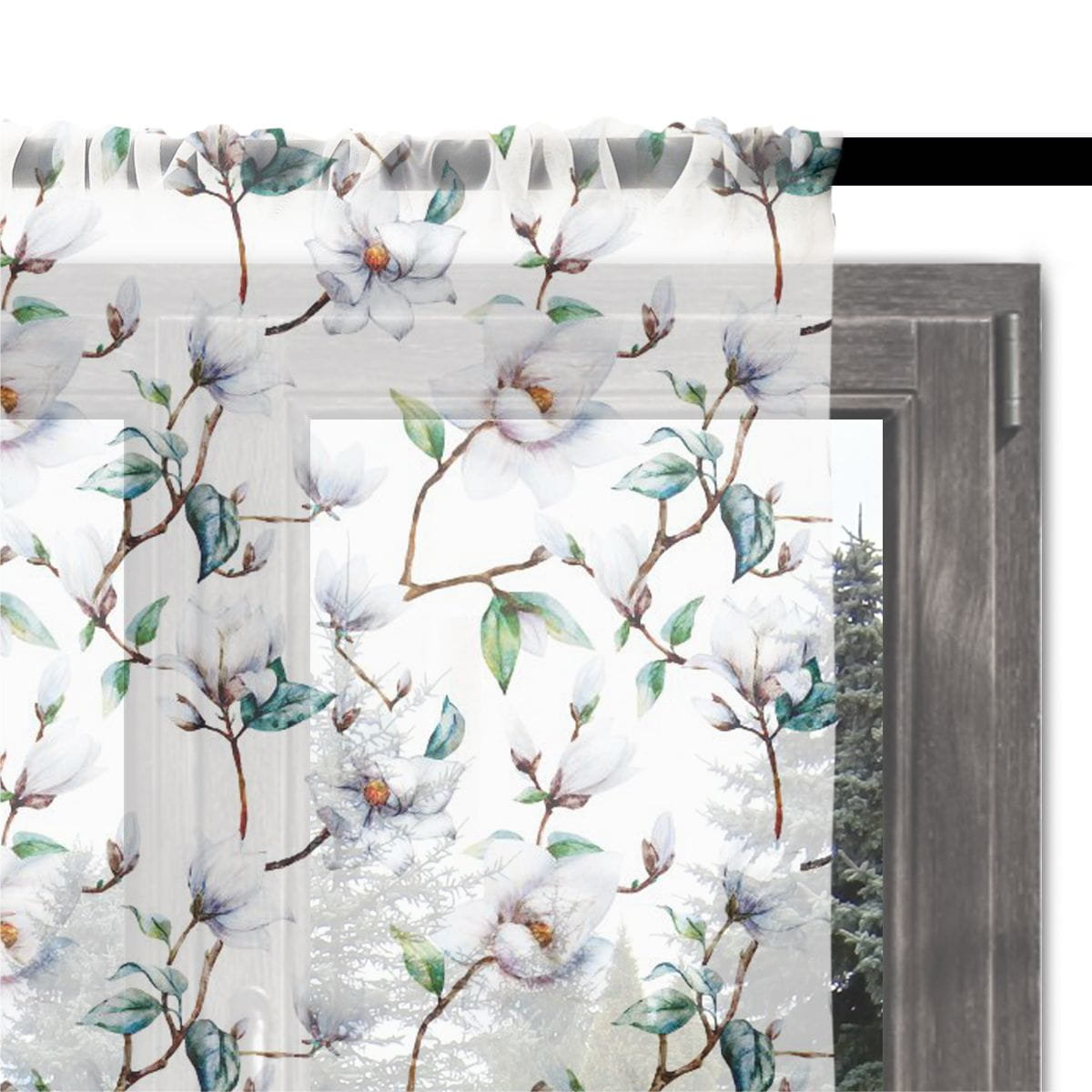 Firana SPRING wzór SP15 | biała magnolia 140 x 280 cm