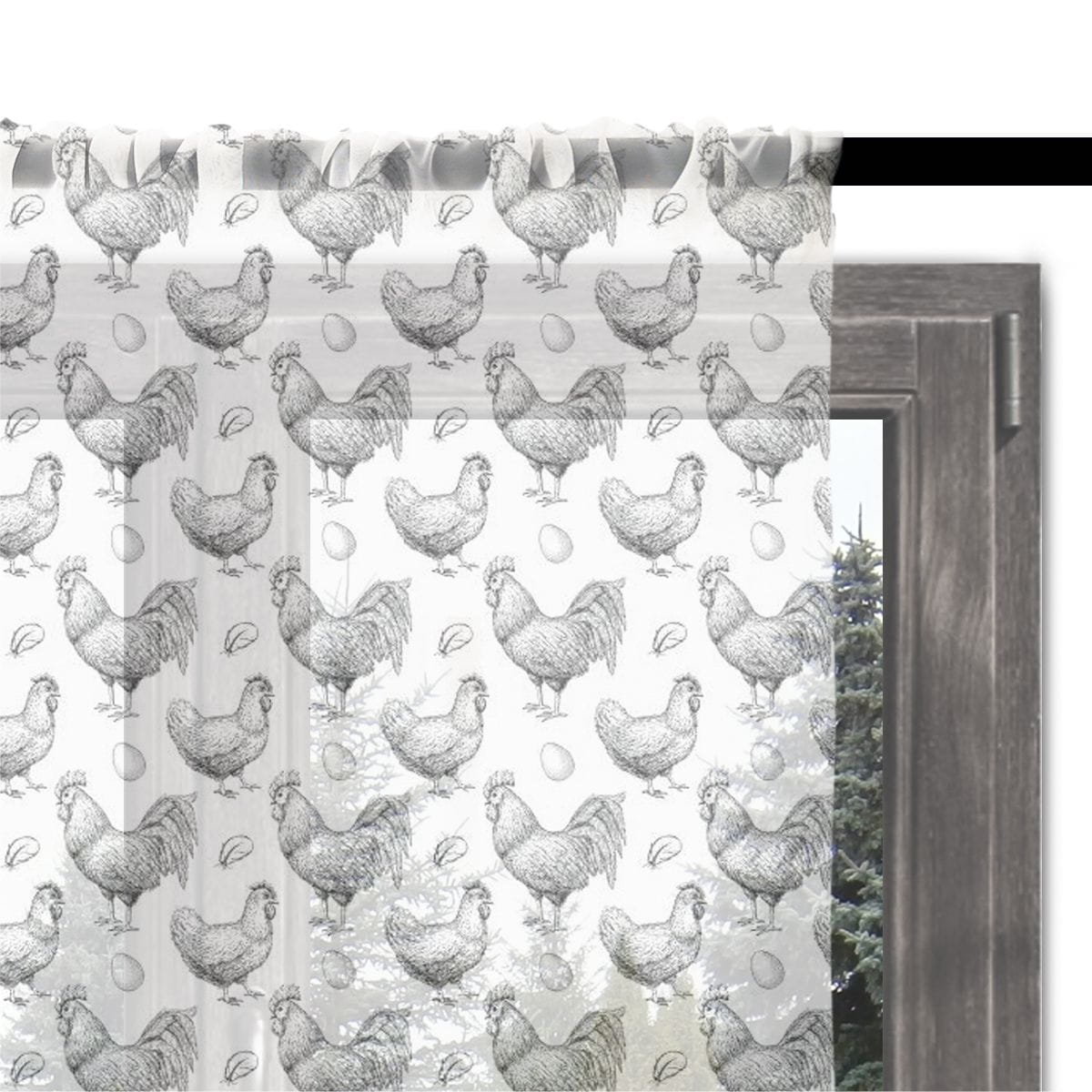 Firana SPRING wzór SP04 | kogut i kura 140 x 230 cm