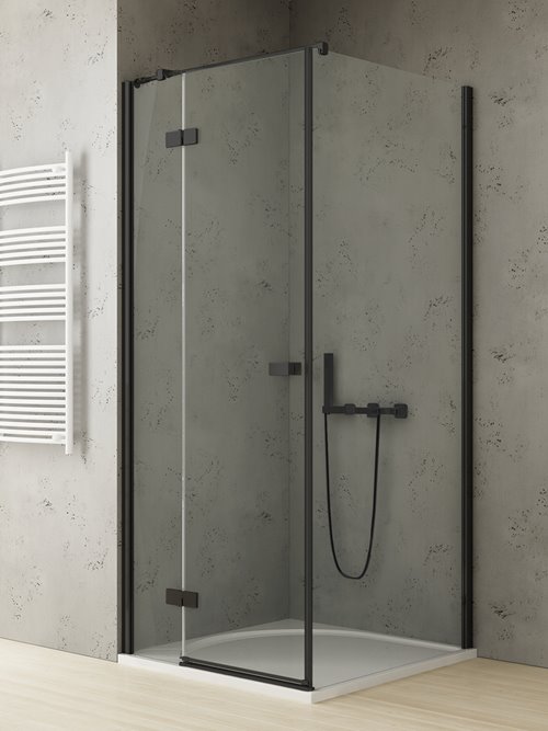 New Trendy Czarna kabina prysznicowa drzwi uchylne 90x80 lewa EXK-4926 Reflexa Black