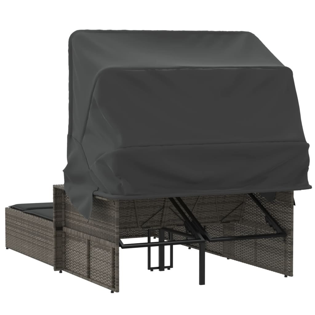 Podwójna leżanka z zadaszeniem i poduszkami, szara, polirattan Lumarko!