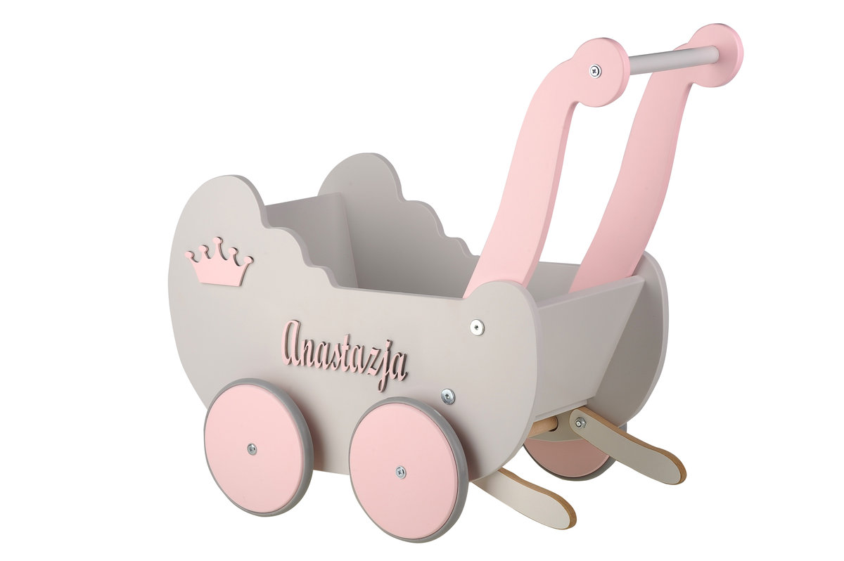 Drewniany wózek handmade dla lalek jeździk pchacz Drewniana zabawka dla lalek