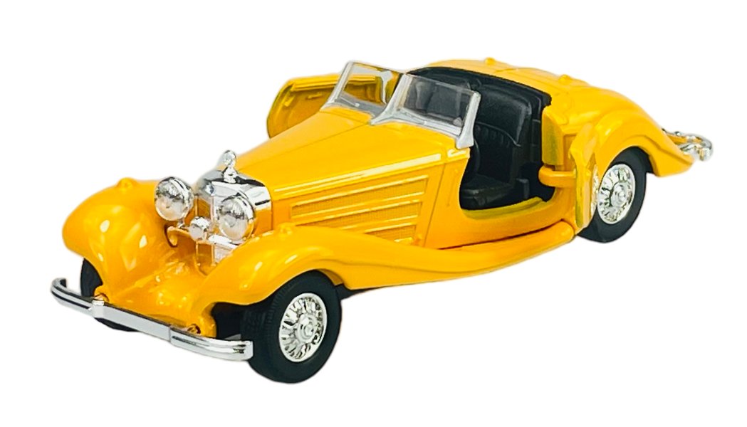 WELLY OLD TIMER 1936 MERCEDES-BENZ 500K ŻÓŁTY BEZ DACHU 1:34 SAMOCHÓD NOWY METALOWY MODEL