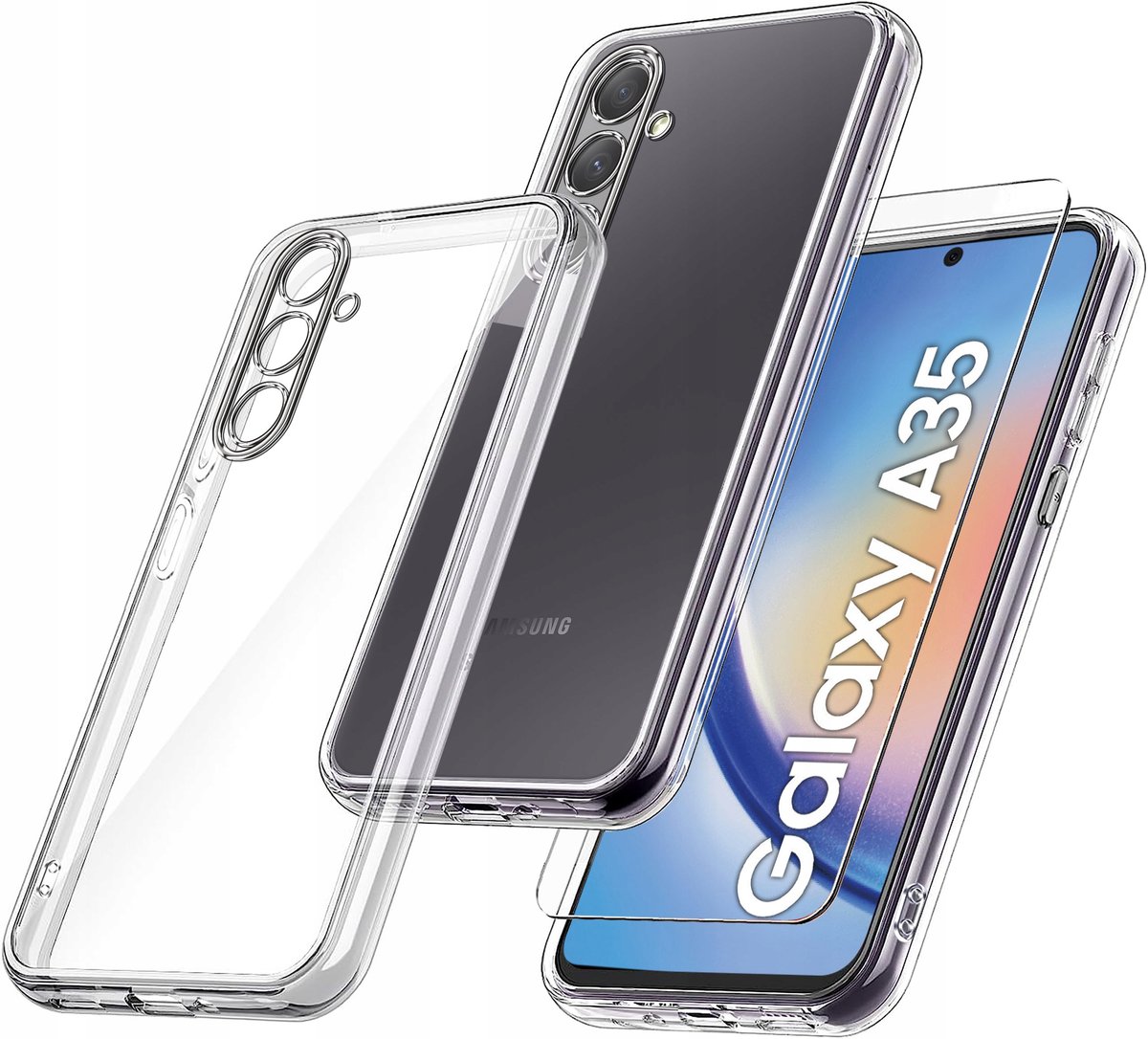Etui do Samsung Galaxy A35 5G WZMACNIANE 360° CLEAR + Szkło 9H