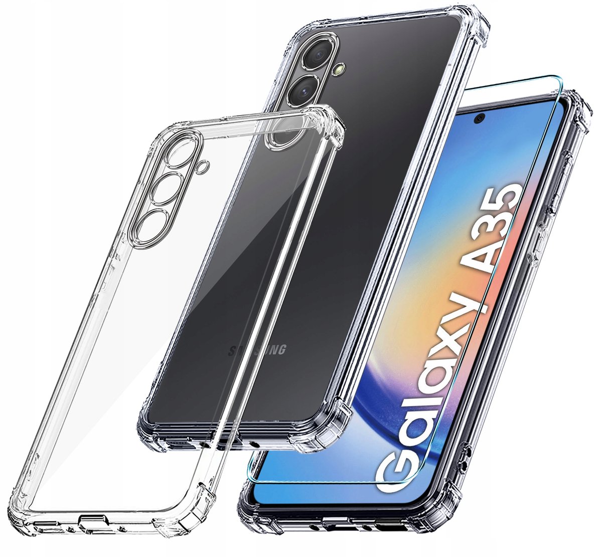 Etui do Samsung Galaxy A35 | A35 5G ANTI-SHOCK CLEAR CASE PLECKI + Szkło 9H