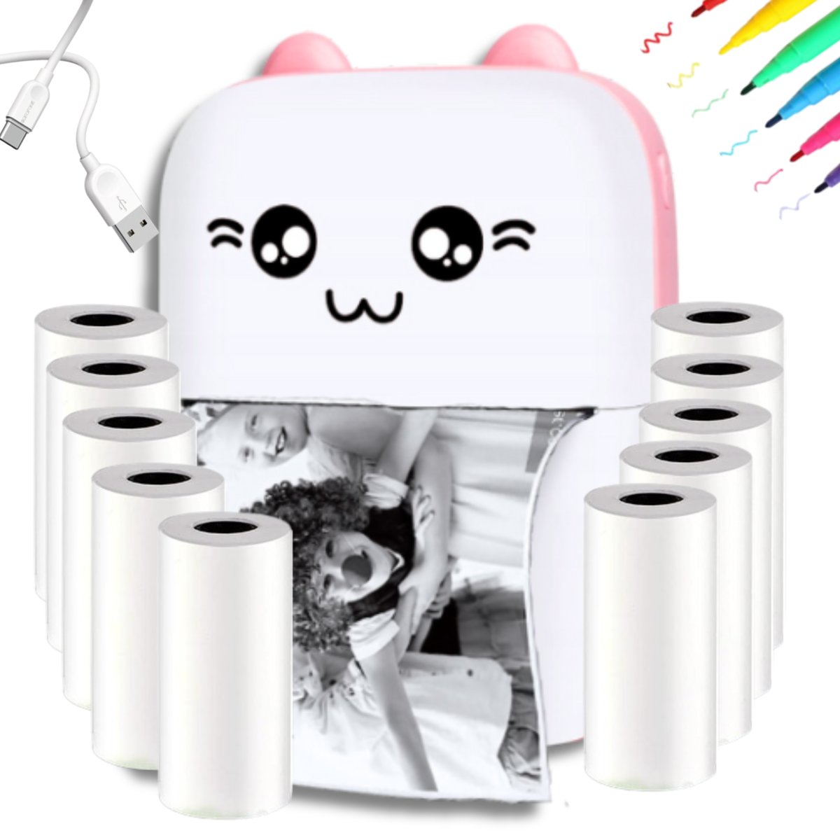 Mini Drukarka Termiczna Drukuś Oryginalny Do Zdjęć + 11 Rolek + Markery