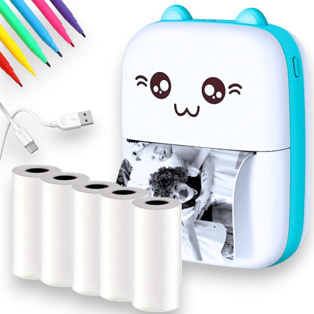 Drukuś Mini Drukarka Termiczna Oryginalny Do Zdjęć + 6 Rolek + Markery