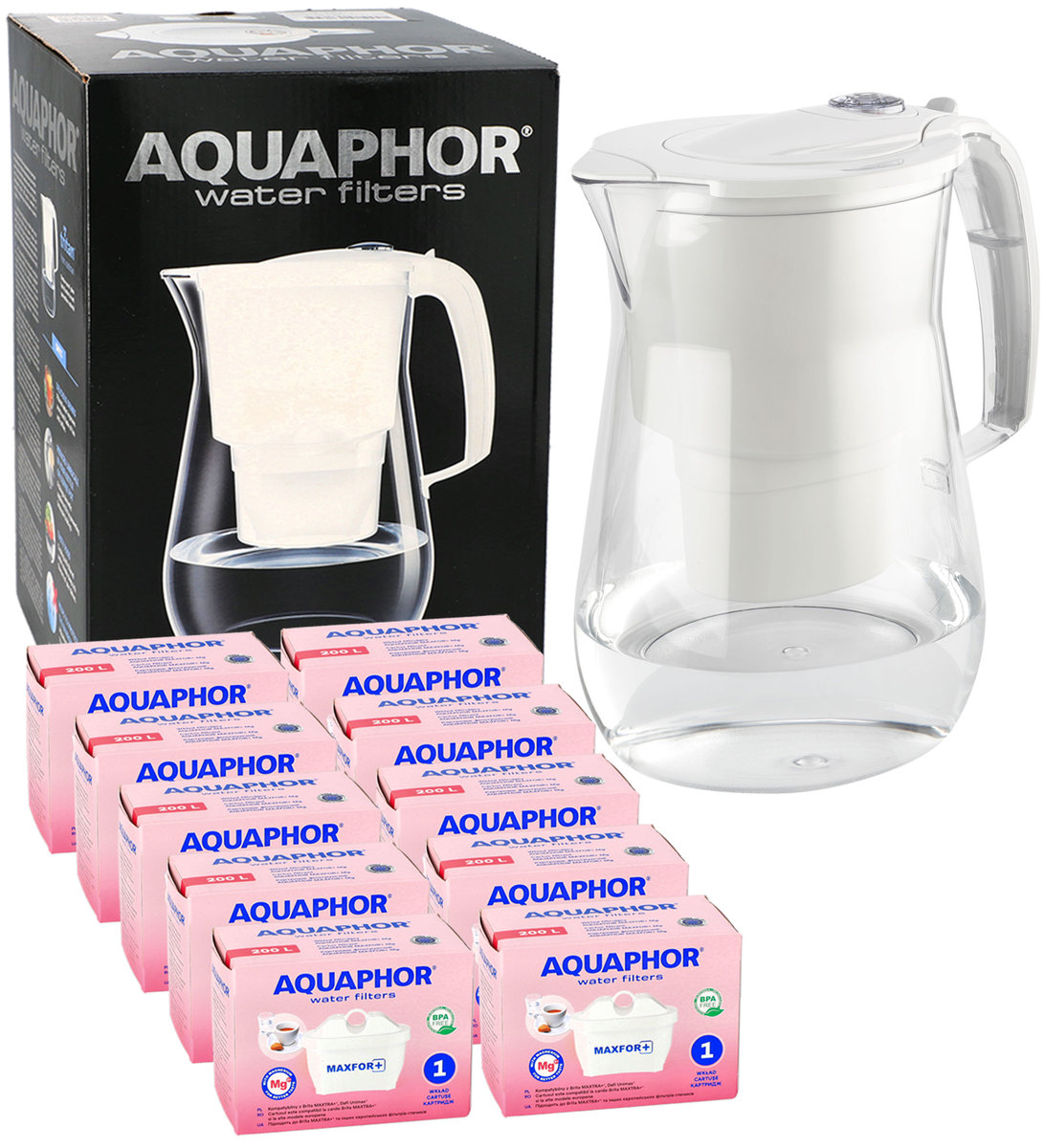 Dzbanek filtrujący wodę Aquaphor Onyx 4.2L BIAŁY TRITAN + 10x Filtr wkład Magnezowy MG