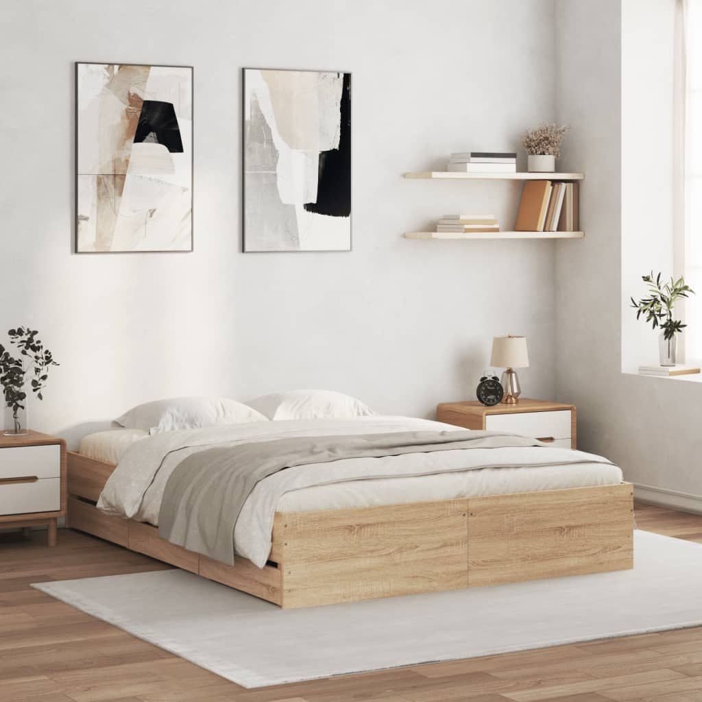 Rama łóżka z szufladami, dąb sonoma, 140x200 cm Lumarko!