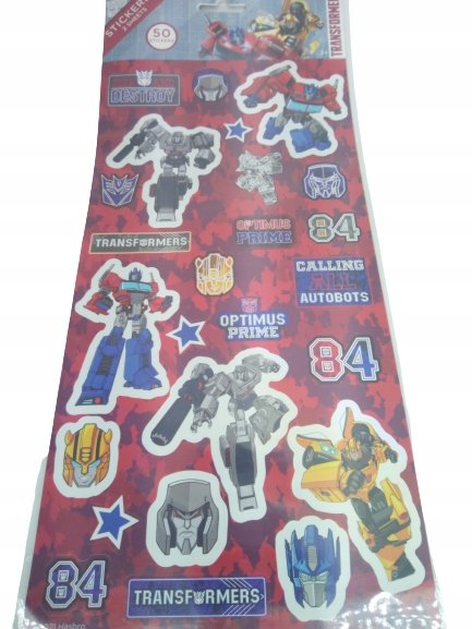 NAKLEJKI SAMOPRZYLEPNE TRANSFORMERS ARKUSZ 50 szt