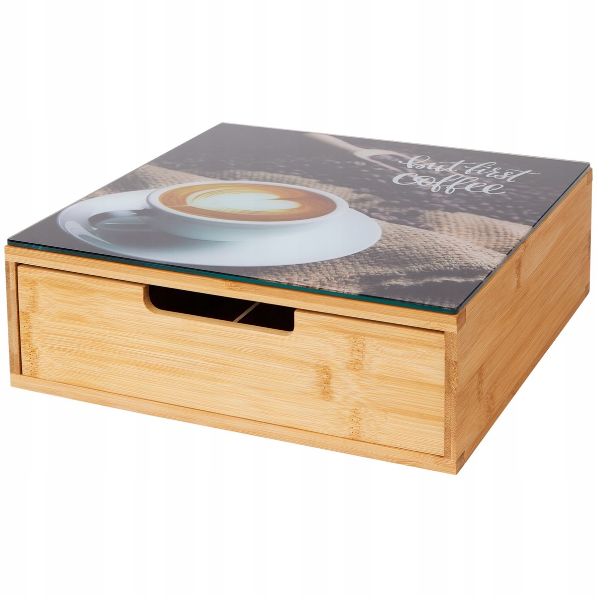 BAMBUSOWY ORGANIZER NA KAWĘ HERBATĘ SZKLANY BLAT