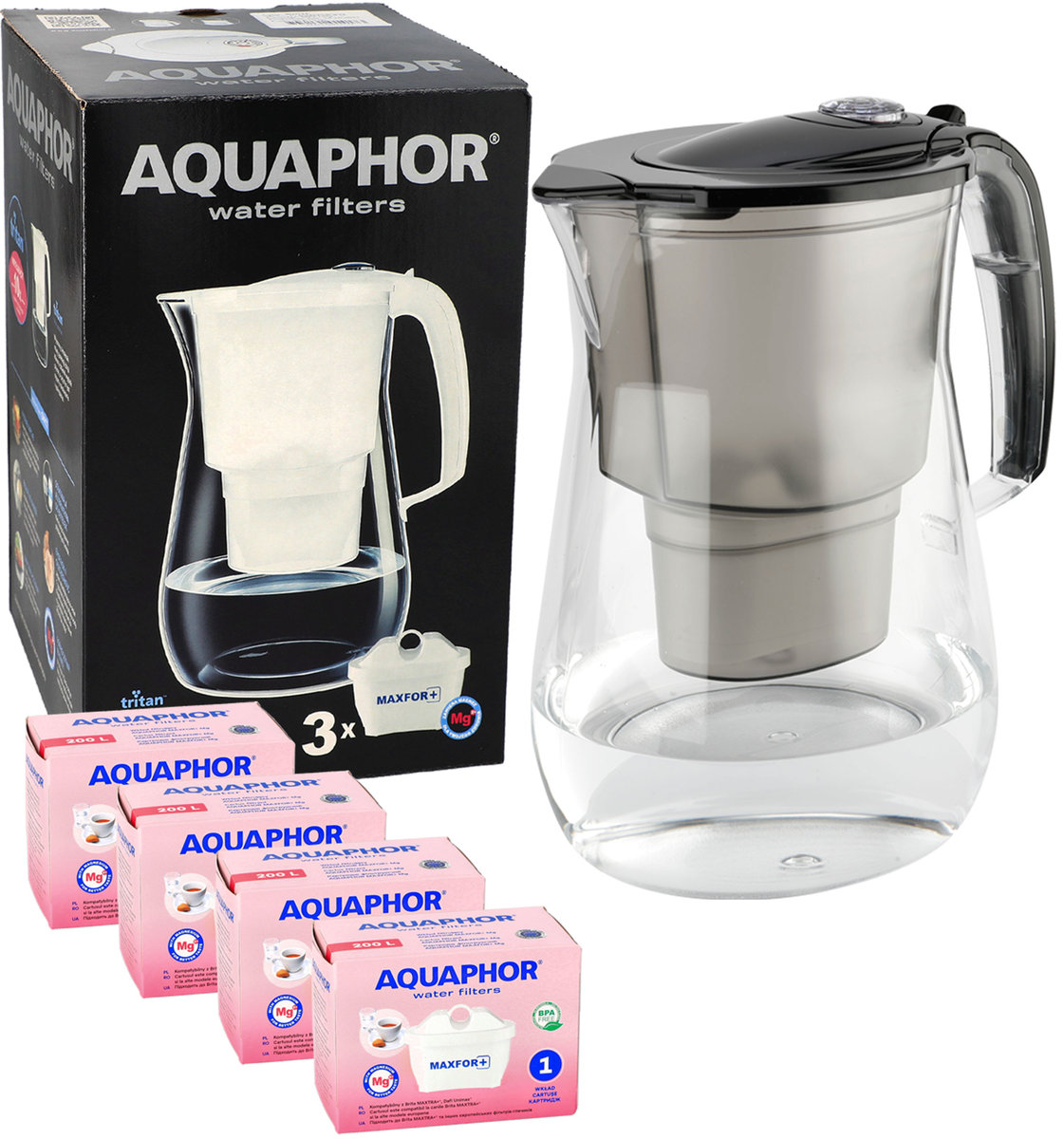 Dzbanek filtrujący wodę Aquaphor Onyx 4.2 L CZARNY TRITAN + 4 Filtry Wkłady Magnezowe MG+