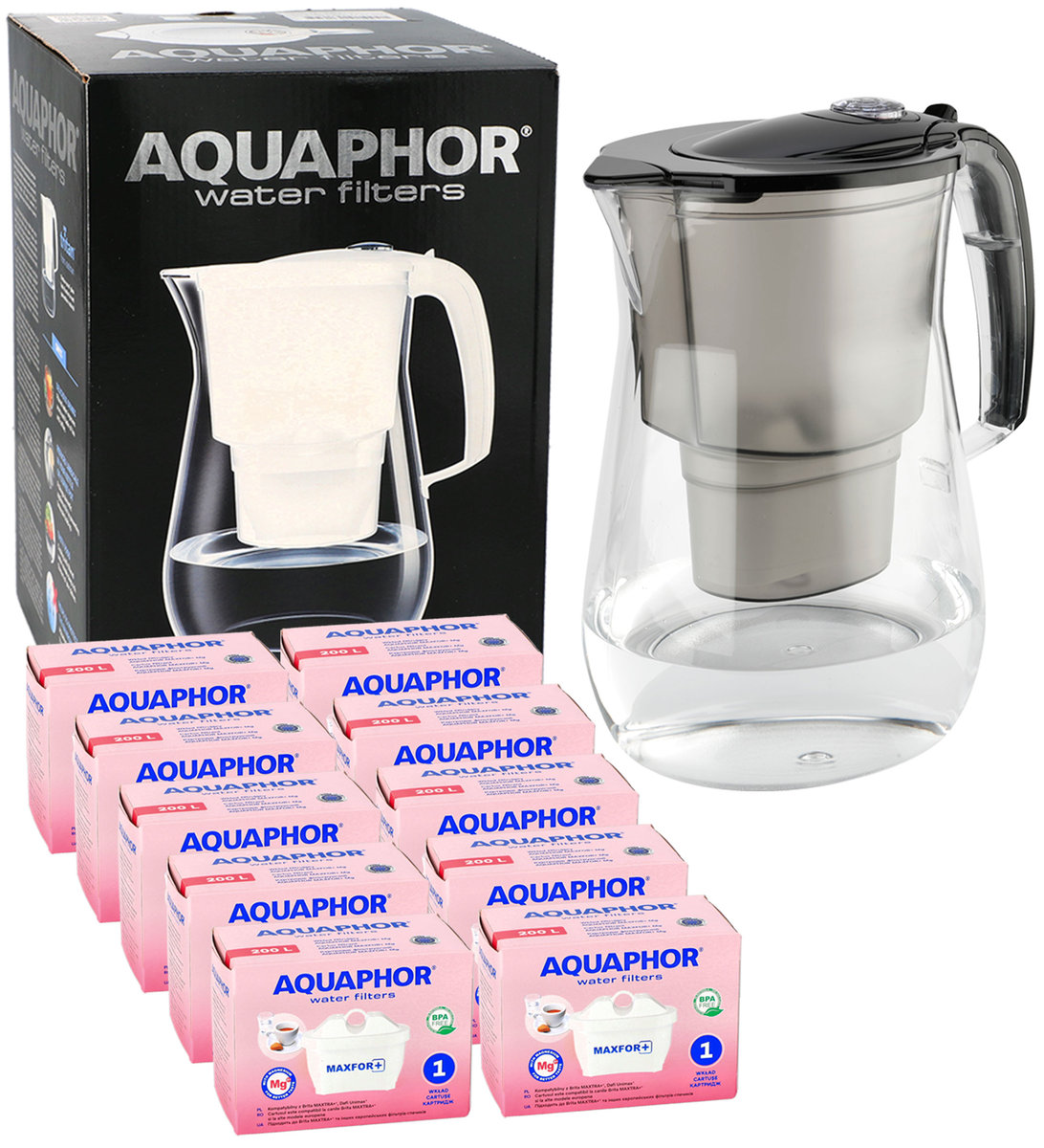 Dzbanek filtrujący wodę Aquaphor Onyx 4.2 L CZARNY TRITAN + 10 Filtrów Wkładów Magnezowych MG+