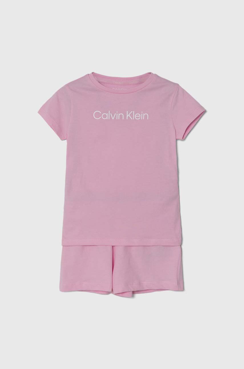 Calvin Klein Underwear piżama bawełniana dziecięca kolor różowy z nadrukiem
