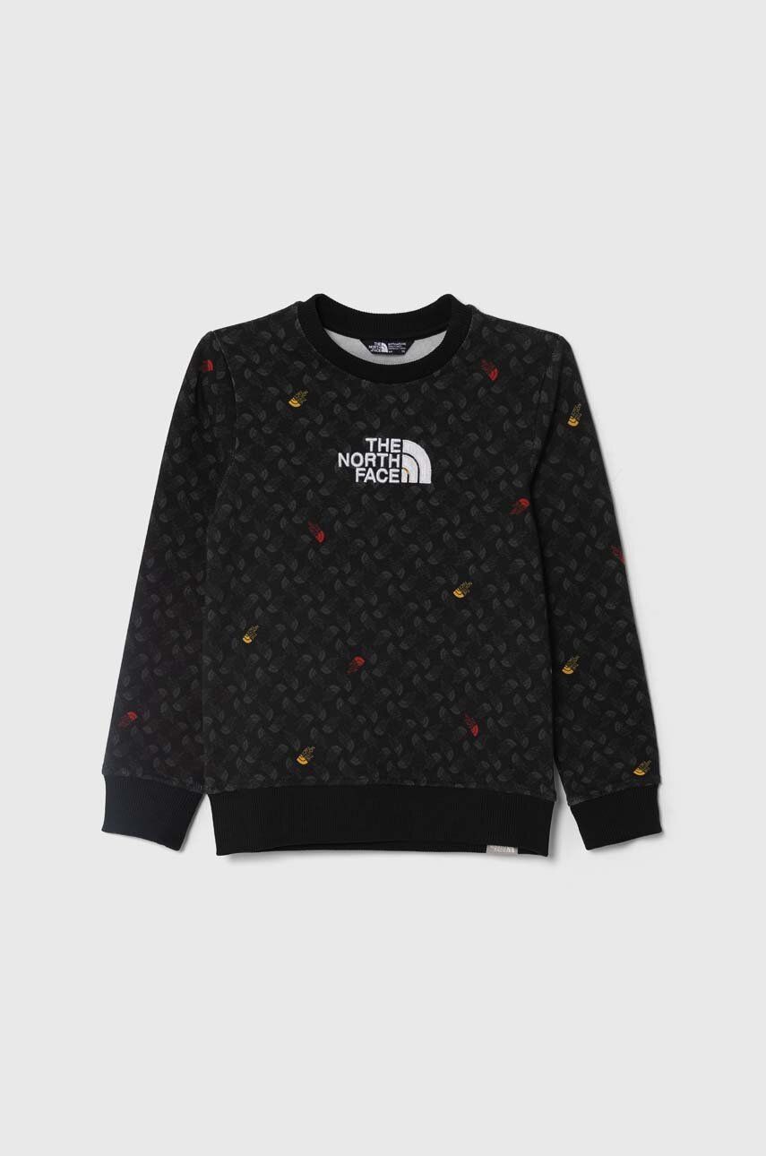 The North Face bluza bawełniana dziecięca DREW PEAK LIGHT CREW PRINT kolor czarny wzorzysta