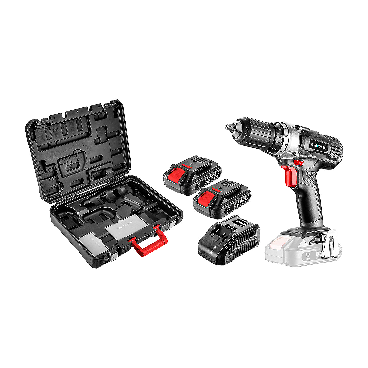 Wiertarko-wkrętarka Graphite Energy+ 18 V, 2 Ah, z walizką