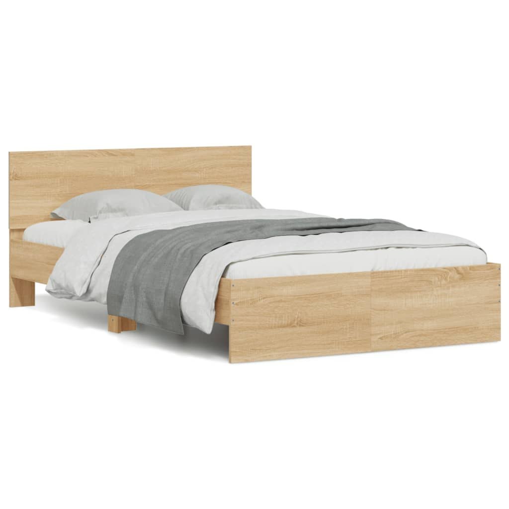 Rama łóżka z wezgłowiem i LED, dąb sonoma, 135x190 cm Lumarko!