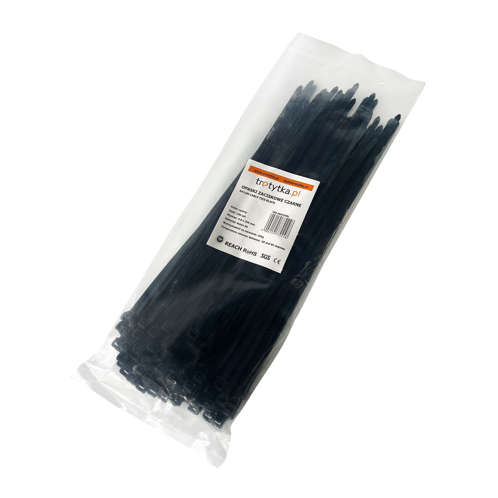 Opaski zaciskowe Tretytka UV 4,8 x 250 mm, czarny