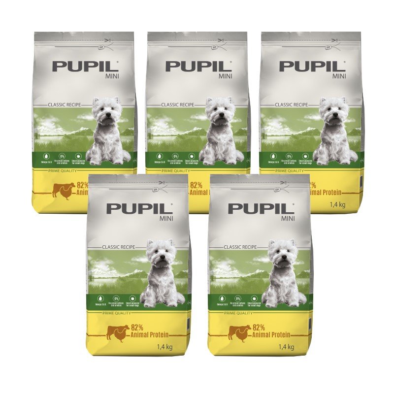 Karma sucha dla psa PUPIL FOODS Prime Quality Mini, bogata w kurczaka z wołowiną, 5x1,4 kg