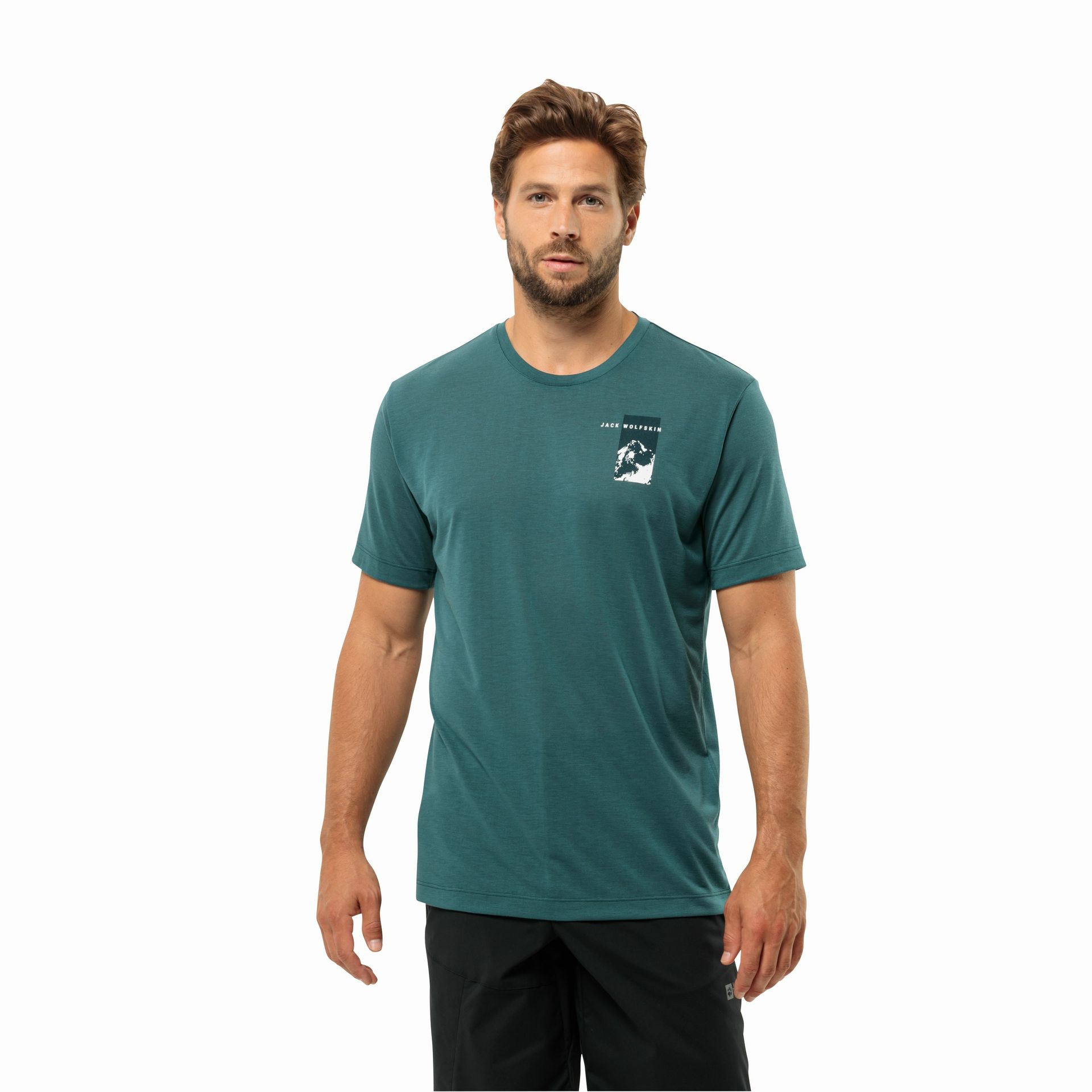 Męski t-shirt Jack Wolfskin VONNAN S/S GRAPHIC T M emerald - M