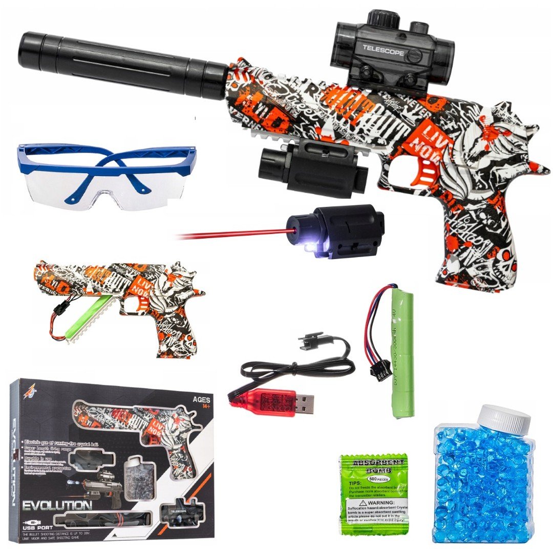Pistolet Automatyczny Deserteagle Biały Z Czarno-Czerwoną Grafiką Na Kulki Żelowe
