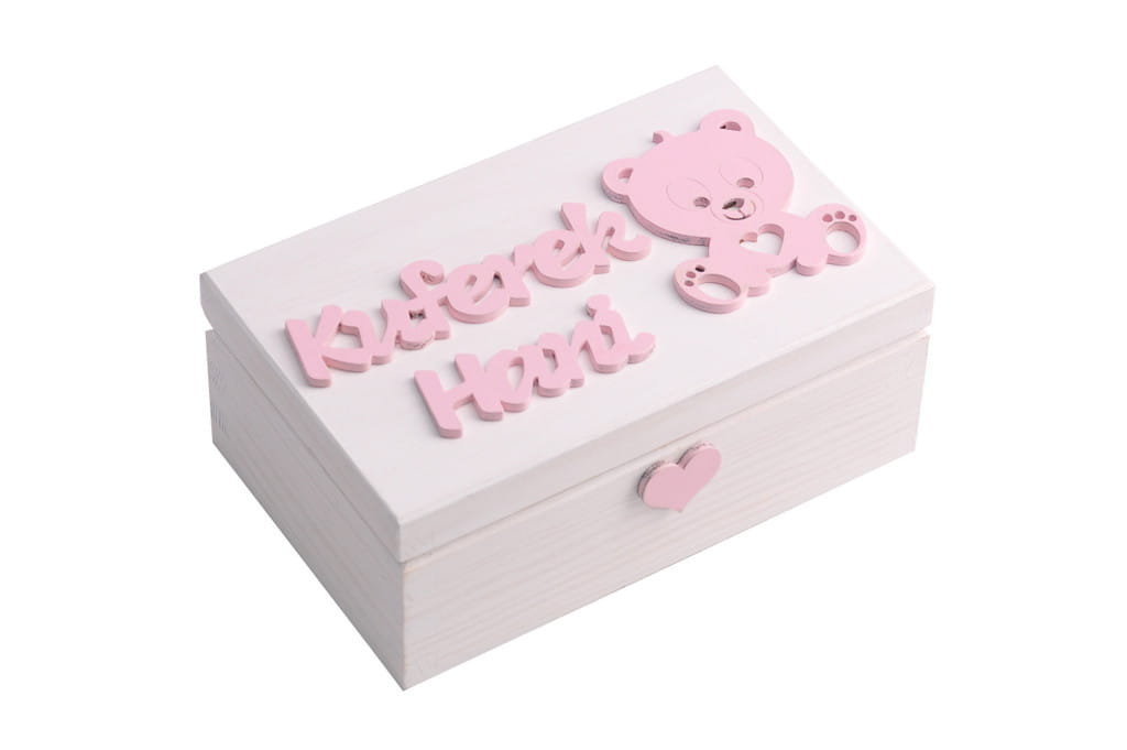 Drewniana biała szkatułka na prezent napis imię.