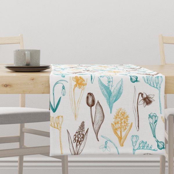 Bieżnik wiosenny SPRING wzór SP05 pierwsze wiosenne kwiaty 40 x 140 cm