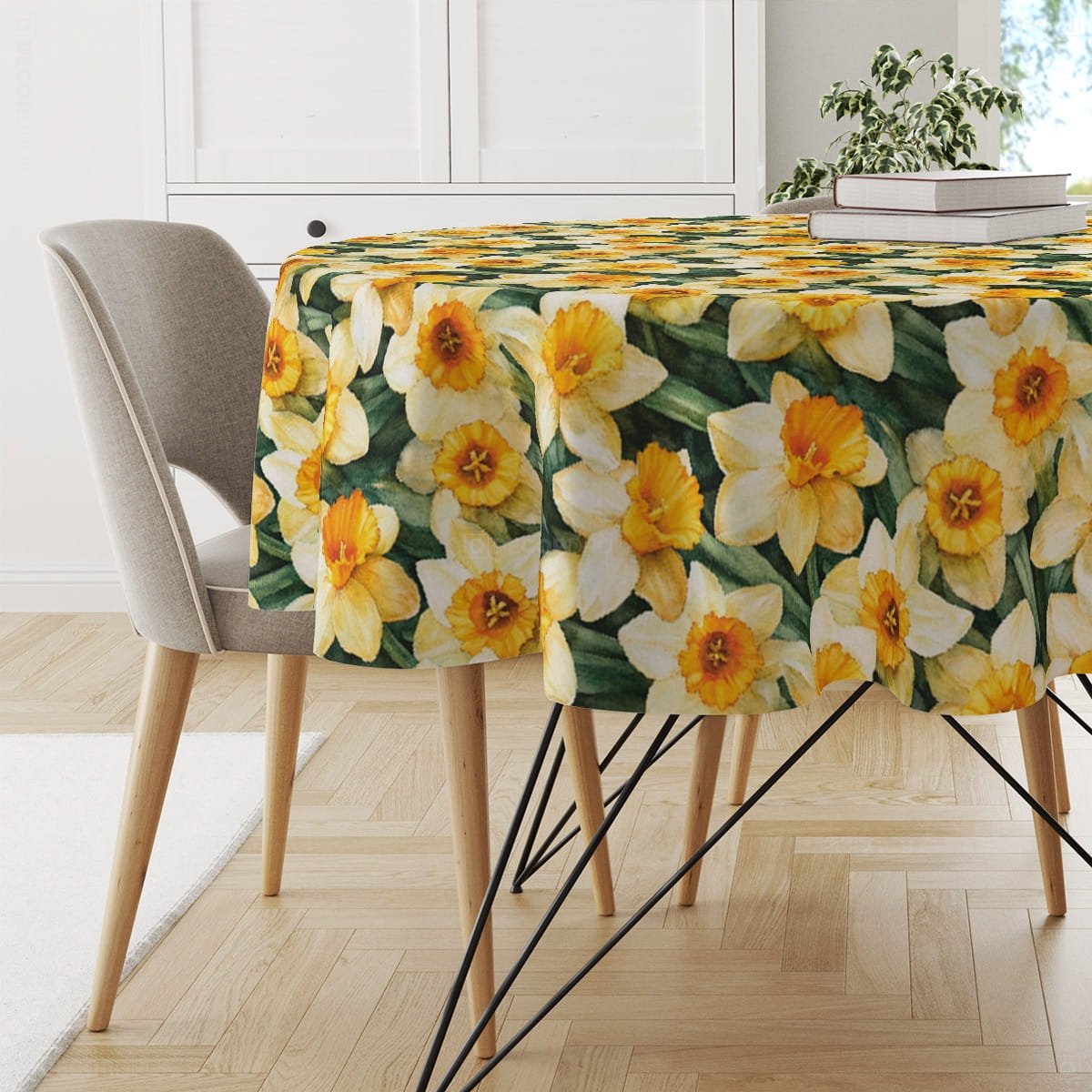 Obrus okrągły SPRING wzór SP03 | żółte żonkile średnica 140 cm