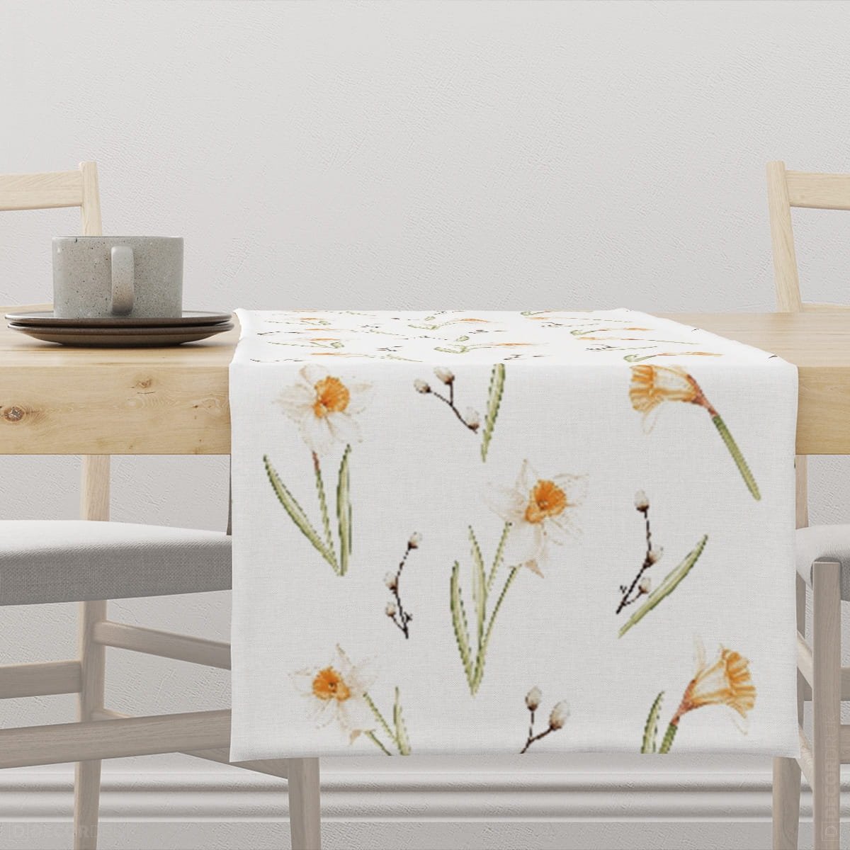 Bieżnik wiosenny SPRING wzór SP10 żonkile i bazie 40 x 260 cm