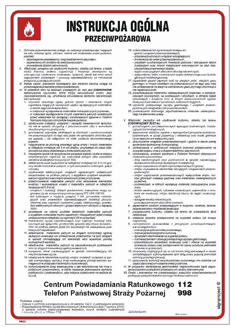 DB001 Instrukcja ogólna przeciwpożarowa (24,5 X 35 CM, FN - FOLIA SAMOPRZYLEPNA) LIBRES POLSKA SP