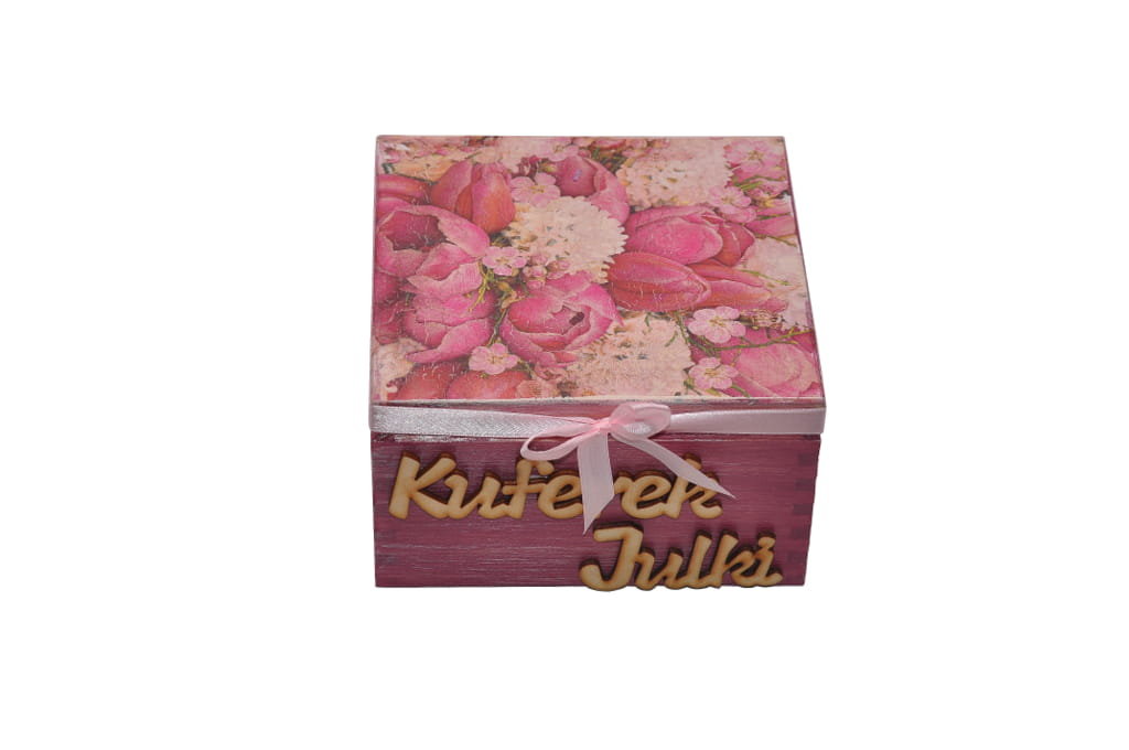 Szkatułka Na Prezent Decoupage Imię Napis Kwiaty.