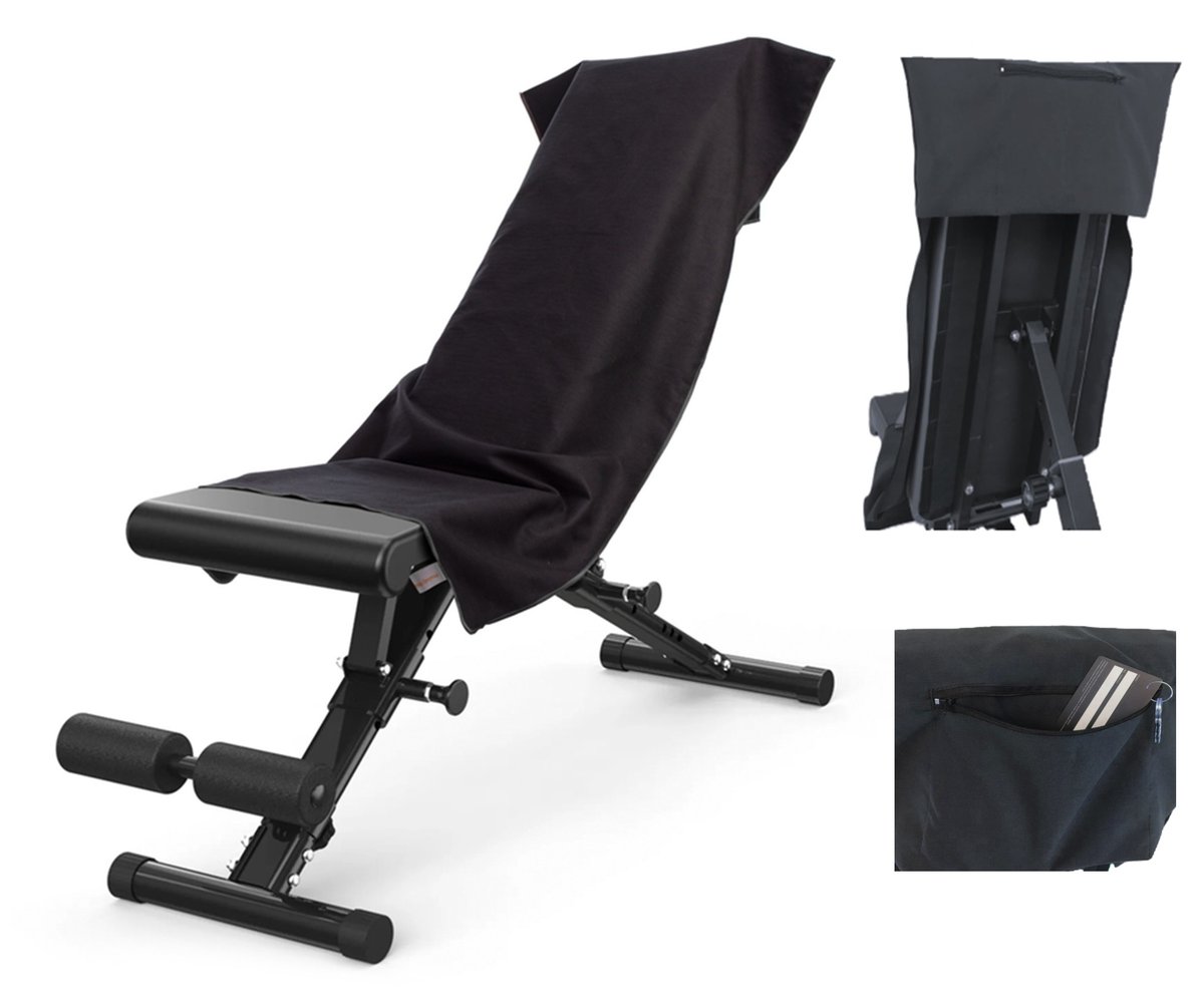 Ręcznik szybkoschnący z mikrofibry 210 g/m2 50x100 czarny Z ZAKŁADKĄ I KIESZENIĄ na ławkę, nić czarna na siłownię, basen, plażę/MEDER