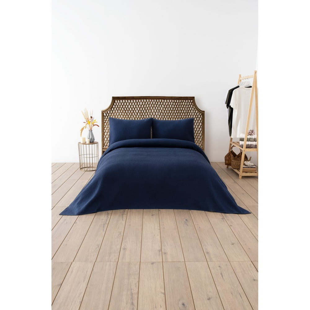 Ciemnoniebieska narzuta 200x220 cm Waffle – Mijolnir